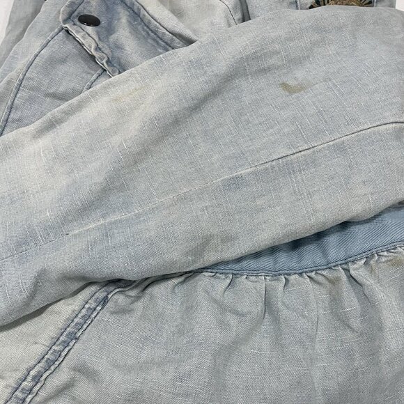 Free People Blue Linen Cotton Embroidered Stud Sleeve Light Jacket XS *stained - Picture 10 of 16